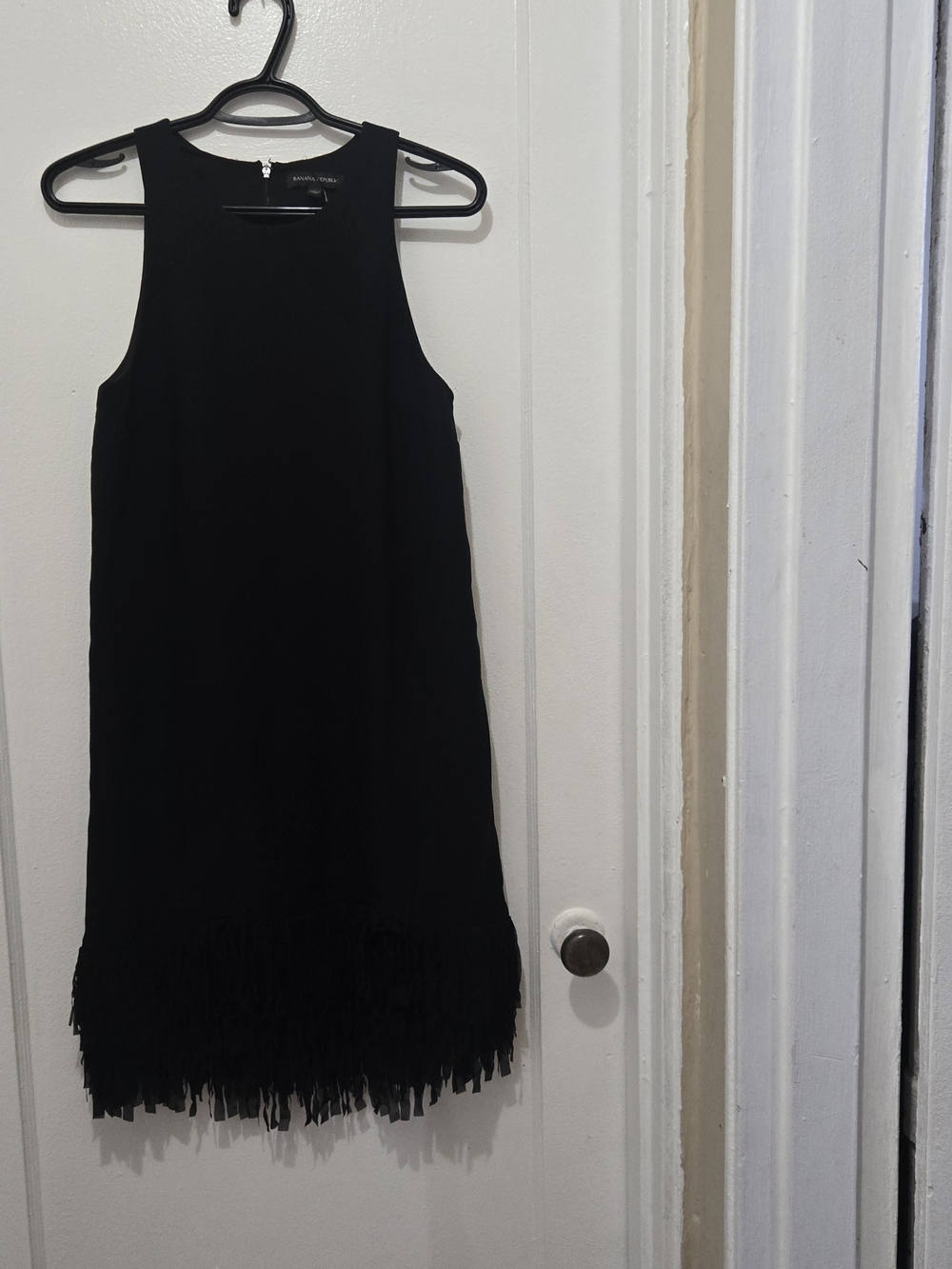 Banana Republic Black Sleeveless Fringe Hem Mini Dress